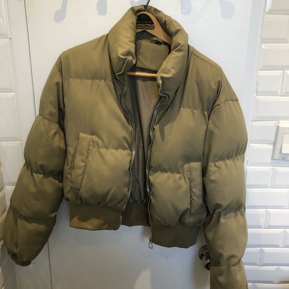 Jackets & Blazers - Olive Green Cropped Puffer Jacket